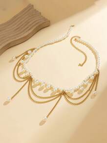 1PC Girls Cute Star Chain Tassel Butterfly Body Chain Fashion New Faux Pearl Waist Chain Birthday Gift - Multicolor - View 5