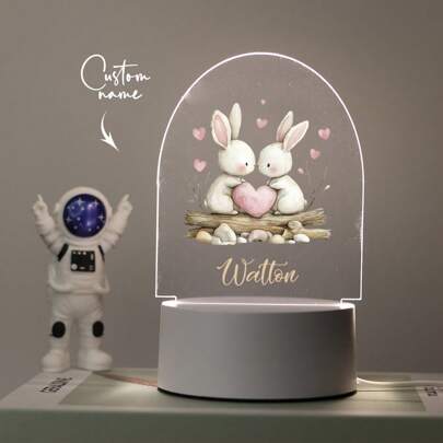 1pc Custom Bedroom Decoration, Custom Easter Bunny Love Creative Style, Custom Light Plate, 3D Light Illusion LED Nightlight, Warm Light Birthday Gift Party Gift Table Lamp Nightlight, Custom Name Creative Light Plate, Custom Personalized Name Nightlight, Christmas Gift, Gift For Family And Friends, Creative Gift Christmas Gift, Custom Nightlight, Custom Party Decoration, Custom Lighting.