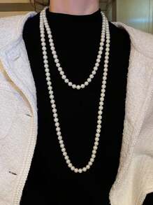 1pc Stylish & Elegant Bohemian Double Layer Versatile Long Knitted Sweater Chain For Women, Casual Wear - Pure White - View 4