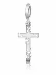 1pc Minimalist 925 Sterling Silver Cross Vine Wrap Around DIY Pendant, Easter Jewelry Gift - Silver - View 1