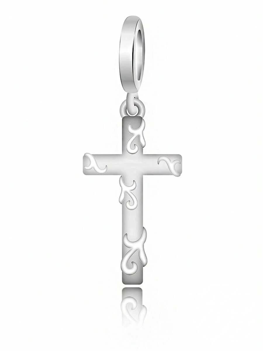 1pc Minimalist 925 Sterling Silver Cross Vine Wrap Around DIY Pendant, Easter Jewelry Gift - Silver - View 1