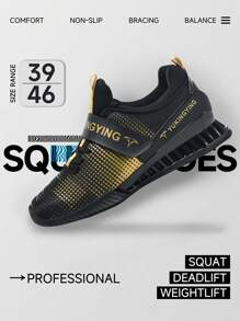 Giày Squat nam, Giày cử tạ chuyên nghiệp cho phòng tập thể dục trong nhà, Giày hỗ trợ tập luyện sức mạnh cho cử tạ & nâng tạ - vàng đen - Xem 1