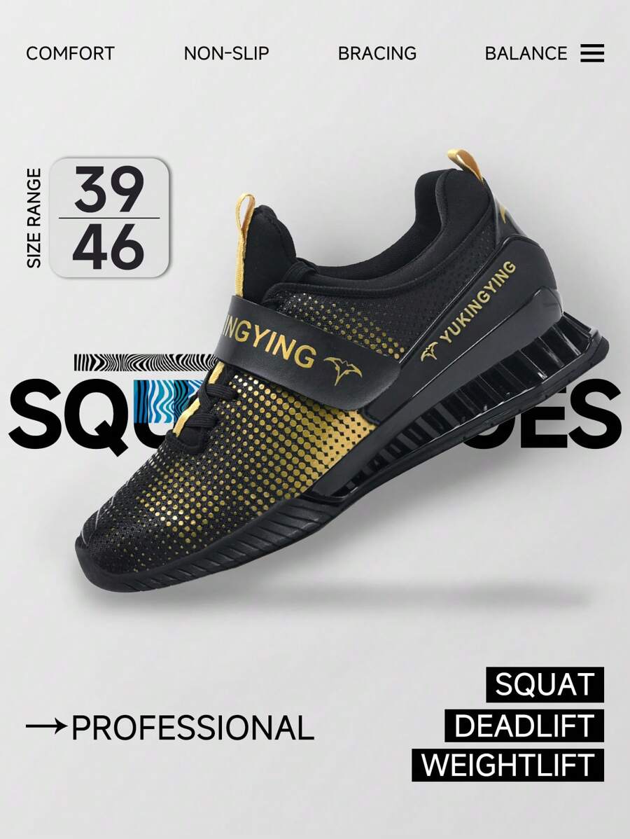 Giày Squat nam, Giày cử tạ chuyên nghiệp cho phòng tập thể dục trong nhà, Giày hỗ trợ tập luyện sức mạnh cho cử tạ & nâng tạ - vàng đen - Xem 1