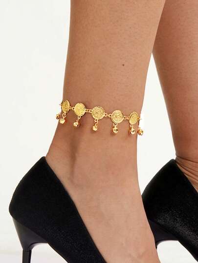 1pc Vintage Coin & Bell Pendant Anklet, Women Holiday Party Festival Gift