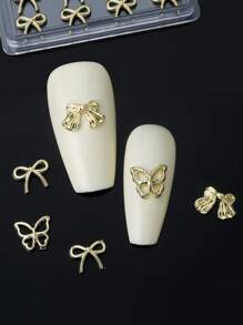 Lente Zomer Gouden Strik Nagelbedels 1 Doos (30st) 3D Legering Stropdas Nagelkunst Decoraties DIY Exquise Geschenkdoos Voor Meisjes Nageljuwelen Nagelbenodigdheden Voor Accessoires Versieren Nagels Schoenen Kleding Tassen Ambachten Decoratie