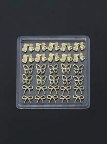 Lente Zomer Gouden Strik Nagelbedels 1 Doos (30st) 3D Legering Stropdas Nagelkunst Decoraties DIY Exquise Geschenkdoos Voor Meisjes Nageljuwelen Nagelbenodigdheden Voor Accessoires Versieren Nagels Schoenen Kleding Tassen Ambachten Decoratie