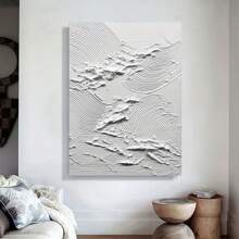 1pc Abstract Ocean Waves Textured Acrylic Painting, Hand-Painted White Wave Art, Frameless, Space & Fantasy Themed, Elegant Wall Decor For Living Room, Entryway, Office, Reception Area