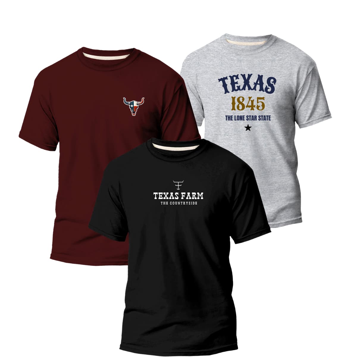 KIT OF 3 100% COTTON UNISEX COUNTRY TEXAS T-SHIRTS NEW - 顏色1 - 查看 1