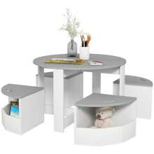 AIYAPLAY Kids Table And Chairs Set, 5-Piece Childrens Table And Chair Set With Storage, Children Activity Table For Toddler 3-8 Years Old, Grey - Grey - View 2