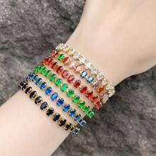 1 pieza Pulsera de acero inoxidable con piedra de circonita de color ovalada, de estilo minimalista y elegante, apta para citas, fiestas y atuendo de trabajo - Pulsera de 1 - Ver 7