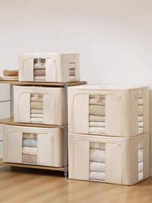 1pc 24L/66L Storage Boxes For Clothes - Clothes Storage Bins Clothes Storage Boxes Oxford Cloth Foldable Storage Container Large Household Storage Box With Built-In Solid Steel Frame Toys Blankets - Beige - View 4