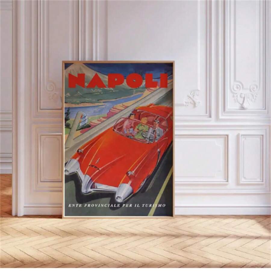 1pc Red Car Poster, Vintage Wall Art, Aesthetic Room Decor, Retro Travel Coastal Aesthetic Poster, Cool Girl Aesthetic Art Print Unframed