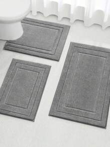 1pc/3pcs Soft Flocked Flocked Absorbent Anti-Slip Bath Mat Set, Washable Bedroom, Living Room, Bathroom Carpet Rug, All Seasons Decor - Grey - View 3