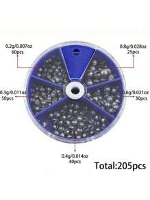 205 件/盒海钓配件，铅坠盒套装，开口铅坠，铅坠，海水钓鱼减震器