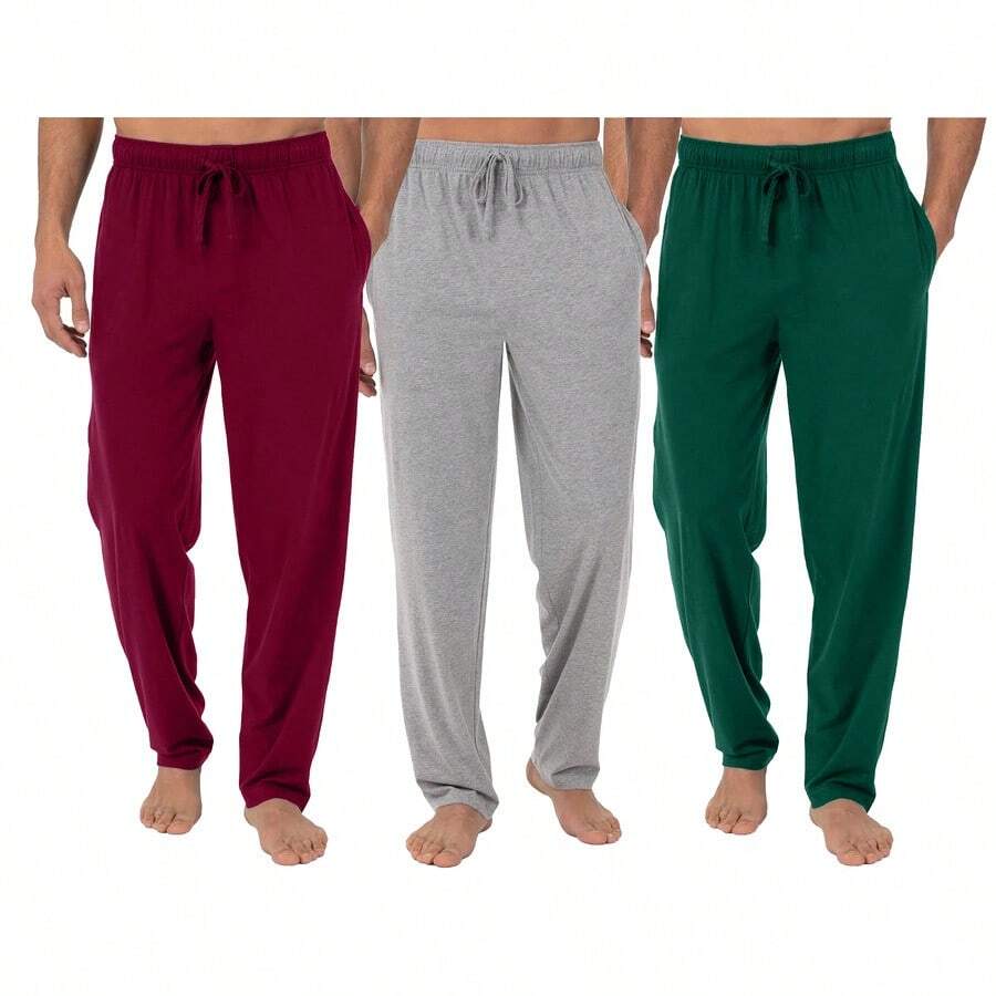 3-Pack Men's Classic Lounge Pajama Pants (S-3XL) - 勃艮地紅 - 石南灰 - 獵人灰 - 查看 1