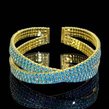 1 pieza Brazalete elegante y lujoso tipo cruzado abierto decorado con piedras de circonita sintética, joyería única de estilo francés para mujer