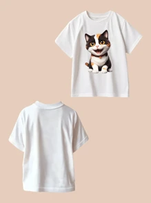 Spring/Summer Custom Personalized Printed Toddler Girls Short Sleeve T-Shirt, Upload Your Child's Photo/Group Photo/Pet/Landscape/Your Design/Logo, Customized Team/Outdoor/Class Service T-Shirt, Casual Crew Neck Top, Holiday/Birthday Gift - White - View 2