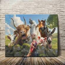 Quirky Farm Canvas Wall Art, Animal Prints, Quirky Cows, Donkeys, Pigs - Wooden Frame Canvas Painting 1 Piece (3) Thickness 2.25cm / 0.9inch , Home Gift Decoration, Room Decoration Aesthetics, Wall Decoration Art, Perfect Gift, Autumn Winter Wall Decoration, Living Room Decoration, Bedroom Decoration, Kitchen Decoration, Entrance Decoration, Bathroom Decoration, Direct Wall Painting, High-Quality Wall Painting Poster