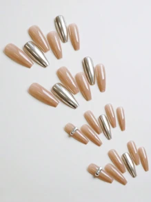 24 Pieces Of Long Coffin Nail +1 Piece Of Jelly Glue +1 Piece Of File Press On Nails