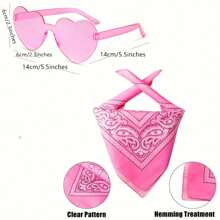 3-teiliges Set mit Vintage-Western-Kostümzubehör, inklusive flauschigem Cowboyhut mit breiter Krempe, einem Paar herzförmiger Brillen und einem Paisley-Schal, waschbare Polyesterausführung, perfekt für Halloween, Geburtstag, Junggesellenabschied, Pink/Schwarz, Abschlussball