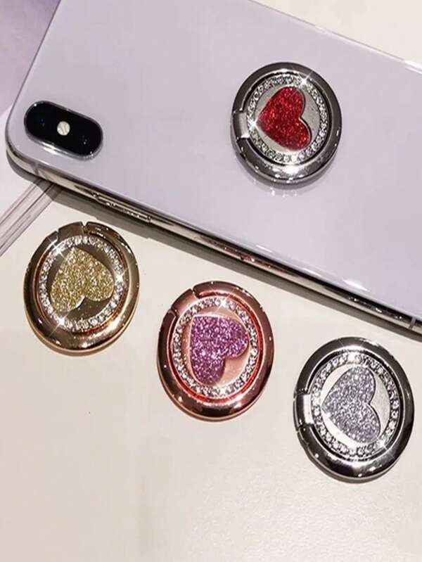 1 peça de suporte metálico circular com glitter em formato de coração para celular, suporte magnético para carro, adequado para capas de celular compatíveis com , Android, presente de aniversário, família, porta-anéis para amigos, acessórios para celular