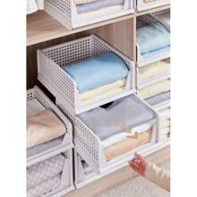 5 Pack Stackable Closet Storage Boxes, Multifunctional & Foldable Closet Organizer For Bathroom Kitchen Laundry Room Wardrobe Storage, Space-Saving Wardrobe Storage Drawer Organizer, White, Shelf Baskets - White - View 4