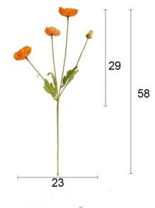 1支/2支人造罂粟花，长59厘米，每束4朵，简约现代风格，可弯曲且不褪色 - 适用于DIY花墙、场景装饰、客厅和卧室花瓶插花、婚礼、派对、家居装饰、桌面摆件、房间装饰、情人节、礼品 - 橘色 - 查看 3