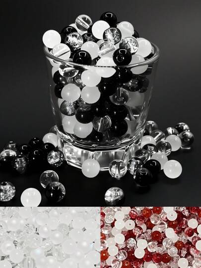 50pcs 8mm Multi-Color Glass Beads Set - Classic Black, Red, White Shiny Beads, Suitable For DIY Bracelets And Jewelry Making, Valentine's Day Gifts And Crafts