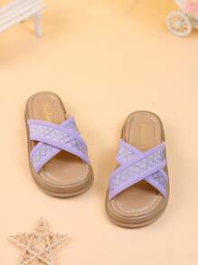 新款春夏女童户外凉鞋，时尚儿童平底鞋，大童厚底交叉带公主波西米亚沙滩凉鞋，幼儿女童拖鞋 - 紫色 - 查看 5