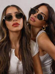 2pcs/1pc Set Women Metal Frame Oval Fashionable Eyeglasses, Unisex Metal Frame Fashion Eyeglasses, INS Retro Street Style Eyeglasses With Travel Beach Accessories, Suitable For Daily Use And Outdoor Activities For Summer Beach Vacation,Outdoor,Travel