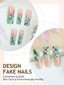 24 Cái/bộ Dài Vuông Đeo Móng Tay Giả Họa Tiết Hoa Đào Và Trang Trí Cành Cây, Nghệ Thuật Pháp, Phong Cách Đơn Giản, Đi Kèm Với 1 Dũa Móng Tay Và 1 Dũa Thạch Bấm Trên Móng Tay Đồ Dùng Làm Móng - Nhiều màu - Xem 3