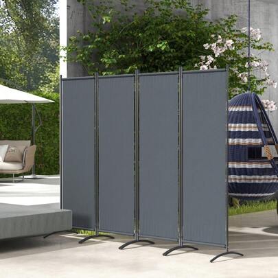 Outsunny 4 Panel Folding Garden Divider, 1.7m Privacy Screen With Wide Feet, Portable Freestanding Privacy Panel For Deck, Pool, Hot Tub, Dark Grey