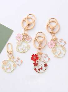 1pc Easter Cute Metal Rabbit Keychain Pink Red Drop Oil Cherry Blossom Rabbit Keychain For Women Gift Bag Purse Wallet Handbags Backpack Earphone Bag