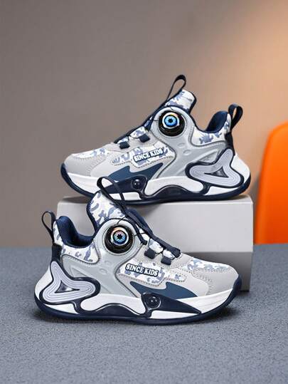 New Fashion Casual Lightweight Breathable Colorblocked Sports Shoes For Boys, Anti-Slip Shock Absorbing High Rebound Running Sneakers Basketball Shoes, Suitable For Children Outdoor Activities