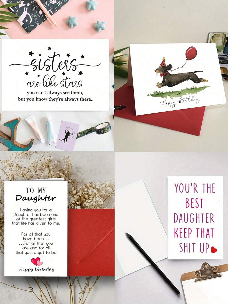 1 套家庭女儿感谢卡、明星卡、有趣的生日卡、可爱的狗幽默姐妹纪念品、送给她的礼物 - 多顏色 - 查看 1