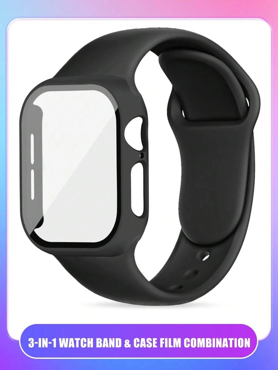 St.siabe 3-In-1 Includes A Wristband, Case, And Film For Women And Men. I Fashion Classic Monochrome Silicone Watch Bring Compatible With Apple Watch Band 38mm 40mm 41mm 45mm 44mm 42mm 49mm Belt, Soft, Comfortable, And Breathable Replacement Strap With Apple Watch Ultra Series 9/SE/8/7/6/5/4/3/2/1 Bracelet Accessories