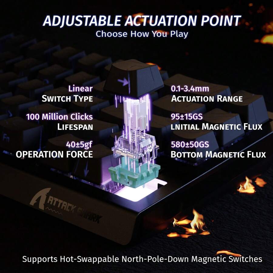 Attack shark x68 he 8000hz rapid trigger keyboard 0 01mm rt accuracy