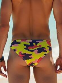 Fashion Sexy Men's Swimtrunks, Tropical Print Quick-Drying Men's Beach & Pool Swimwear, Men's Swimwears Tropical Print Bulge Enhancing Briefs,Hawaiian