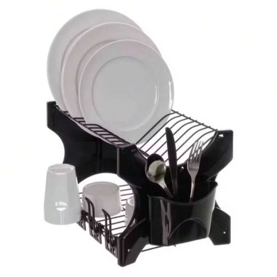 ROMA Dish Drainer Kitchen Sink 2 Tiers Cup Plate Cutlery TOP - Black - View 1