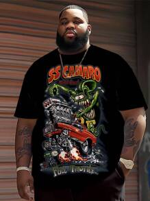 Rat Fink Cartoon Print T-Shirt - Polyester, Short Sleeve, Round Neck - Suitable For Casual Outings And Casual Wear, Casual T-Shirt | Cute Plain Graphic Tee - Multicolor - View 1