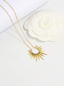 Vaerine 1pc Elegant Luxury Shiny Classic 925 Sterling Silver Cubic Zirconia Sun Shine Pendant Necklace, Charming For Women Dating, Party, Daily Wear, Gift - One Size - View 3