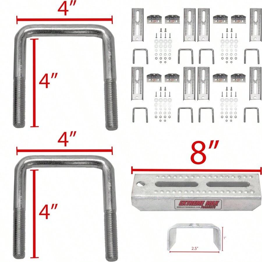 Juego de 8 soportes giratorios galvanizados de 8 pulgadas Extreme Max 3006.7018 con herrajes para largueros de 2" x 3" de remolque
