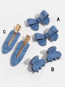 6pcs/Set Vintage Denim Blue Hair Clips, Elegant Korean Style Invisible Glitter Side Bangs Hair Clips Hair Accessories For Girl