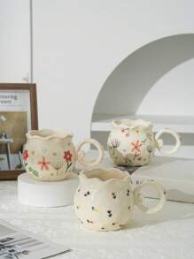 1pc Creative Hand-Painted Cartoon Pattern Ceramic Coffee Mug, Home Use Coffee Cup - Multicolor - View 1