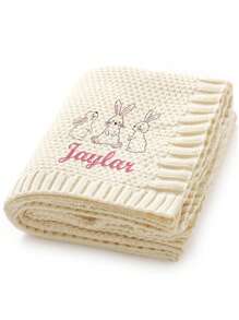 1 pieza Manta bordada con nombre personalizado, manta para carriola de bebé con diseño bordado de conejo, suave y transpirable de punto, manta bordada con nombre personalizado, manta personalizada para sofá, regalo personalizado ideal para aniversario, Pascua, Día de San Valentín, Día de la Madre, cumpleaños, Día del Niño, Día del Padre, boda, graduación, Navidad