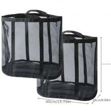 1pc Large Capacity Nylon Mesh Laundry Basket With Sturdy Handles - Breathable, Collapsible Dirty Clothes Storage Box For Bedroom, Bathroom, Dormitory - Classic Black Rectangular Basket, Laundry Hamper