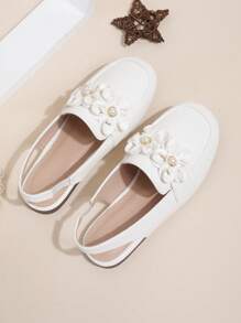 1 Pair Girls PU Soft Sole Non-Slip Closed Toe Flat Sandals, Suitable For Summer