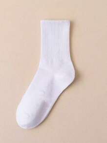 4 Pairs Men's Solid White Mid-Calf Socks, Spring/Summer/Autumn New Arrival - White - View 2