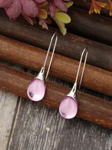 1 paire de boucles d'oreilles dormeuses de mode avec pierre de l'œil de chat incrusté, options multicolores, boucles d'oreilles métal à goutte d'eau de mode personnalisées pour femmes