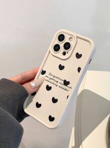 Minimalistische mode Full Screen Hart & Letter Design Schokbestendige telefoonhoes, compatibel met iPhone 16 Pro Max/11/12/13/14 Plus/15 Pro/XR/XS